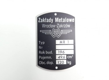 TABLICZKA ZNAMIONOWA MOTOROWER RYŚ MR 1